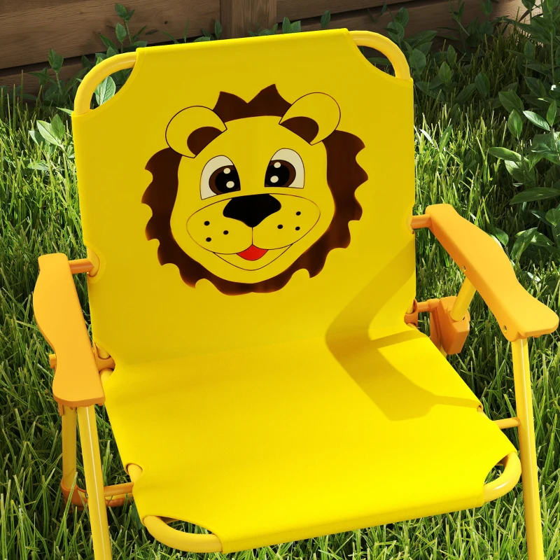AIYAPLAY Set de muebles de jardín para niños, sillas, mesa, sombrilla, diseño de león, Amarillo
