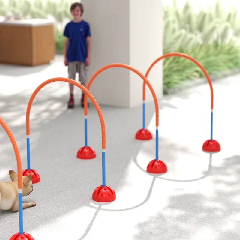 PawHut Juego de agilidad para perros de 4 piezas con 4 puertas de ancho ajustable, bolsa de transporte, para jardín, Azul