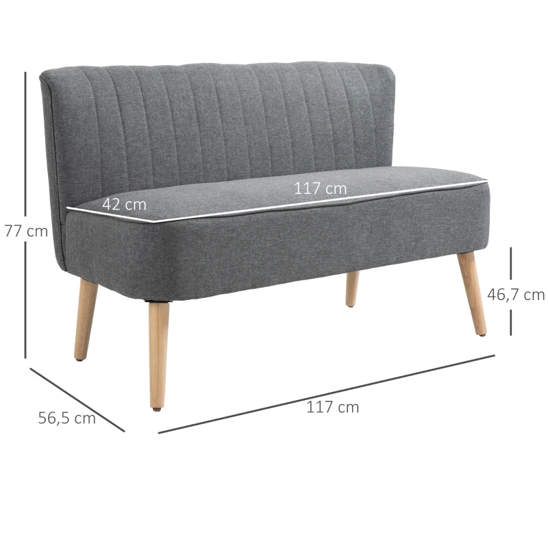 HOMCOM Sofá de 2 Plazas, Acolchado Suave, Tapizado Fácil de Limpiar, Hasta 150 kg, 117x56,5x77 cm, Gris Claro