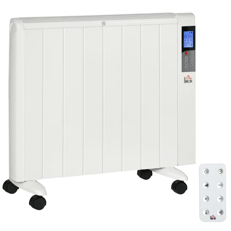 HOMCOM Calefactor Eléctrico con Ruedas, 9 Modos Preinstalados, Posibilidad de Montaje en Pared, 5-35°C, Blanco, 75x7,5x58,5 cm
