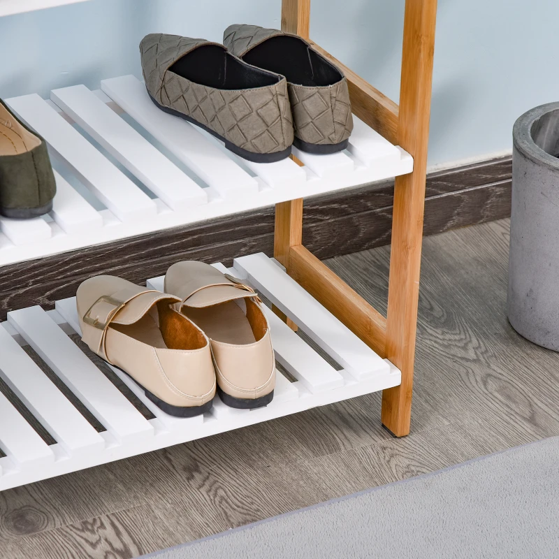 HOMCOM Estante de Zapatos, estante de Almacenamiento, Mueble Zapatos 3 Niveles Bambú MDF Blanco