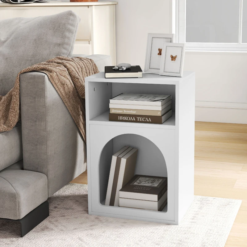 HOMCOM Juego de 2 mesitas de noche, mesa de noche con compartimentos abiertos, diseño arqueado, 40x30x60 cm, blanco