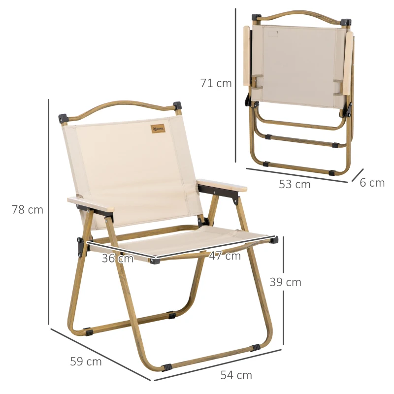 Outsunny Silla de camping silla de pesca plegable con apoyabrazos tela Oxford y estructura de acero 54x59x78 cm Caqui