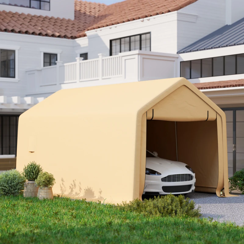 Outsunny Carpa de garaje 3x5,2 m, cochera exterior carpa para coche amarilla Crema con rollo desmontable