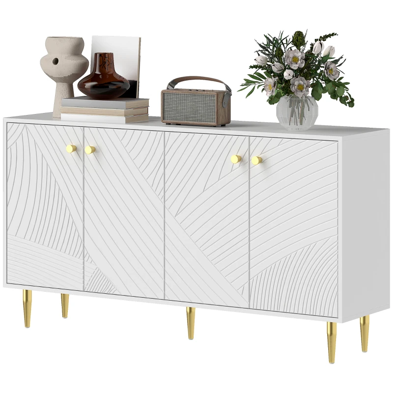 HOMCOM Buffet sala mueble de almacenamiento con estantes ajustables, armarios con puertas, 140x35x77,5 cm, Blanco