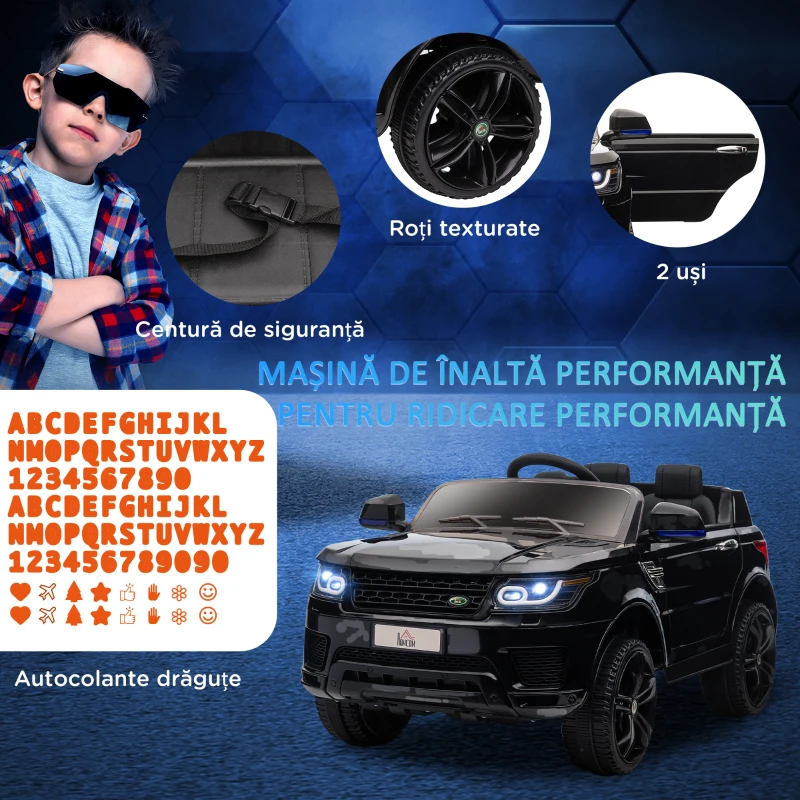 HOMCOM Mașină Electrică pentru Copii cu Motor Dublu, Suspensie și Telecomandă, 110x68x52 cm, Negru(m-4)
