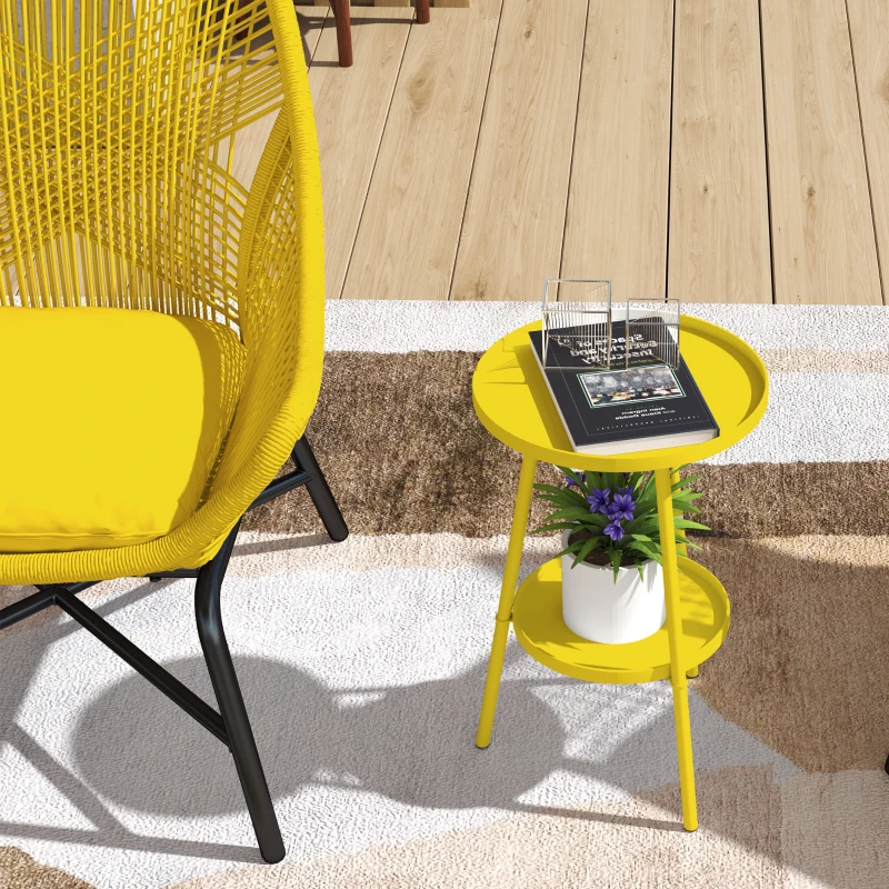 Outsunny Mesa auxiliar redonda de 2 niveles mesa de jardín para terraza salón balcón en metal 32x51 cm Amarillo