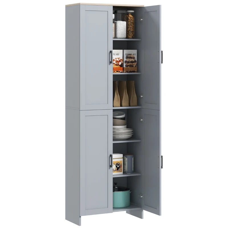 HOMCOM Armario de cocina altura 170 cm buffet alto con 4 puertas y estantes ajustables, diseño moderno, Gris