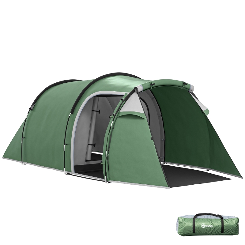 Tente De Camping Familiale Outsunny Pour 4-6 Personnes - 2 Chambres, Imperméable 3000 Mm, Dimensions 435x251x195 Cm