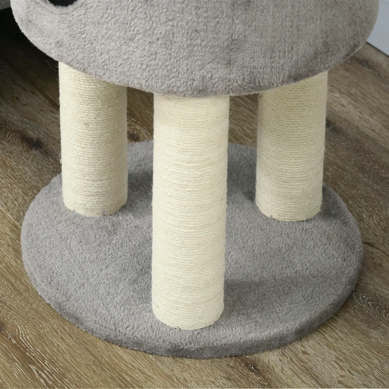 PawHut Árbol rascador para gatos con sisal natural, altura 103 cm, cueva y plataforma de tejido suave en Gris