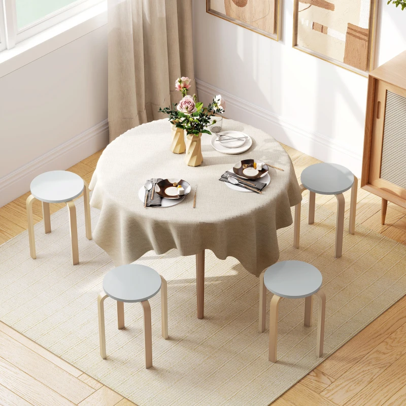 HOMCOM Lot de 4 Tabourets Ronds Empilables en Bois Gris, Ø40x45 cm