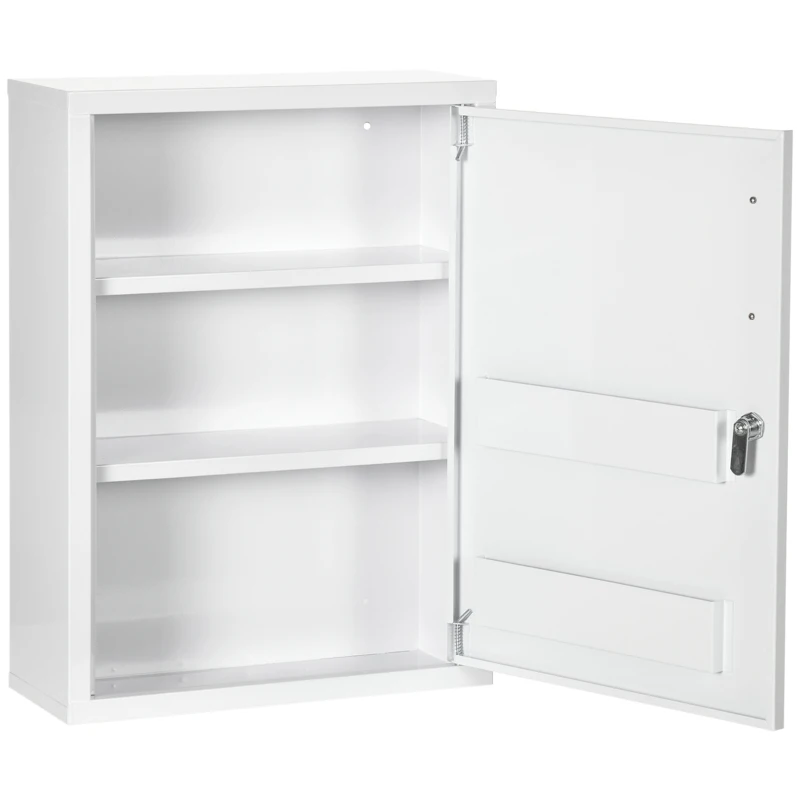kleankin Armario de medicamentos 2 estantes 3 niveles con puerta con cerradura 2 llaves 40x15x53,5 cm Blanco