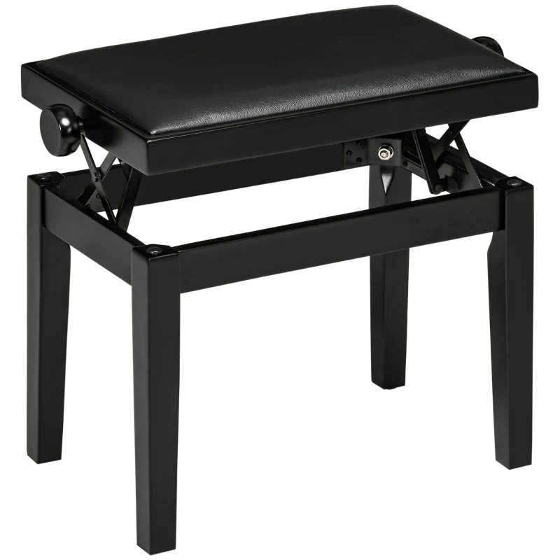 HOMCOM Banco de Piano, Taburete de Piano, Ajustable en Altura, Elegante Cuero de alta calidad, Madera de caucho, negro, 63 x 33 x 56 cm