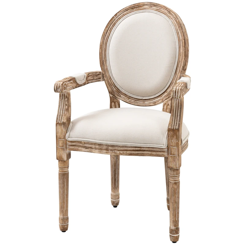 HOMCOM Silla de Comedor Diseño Retro con Apoyabrazos y Acolchado Grueso Silla de Sala de Estar Tapizada en Tela de Lino para Sala