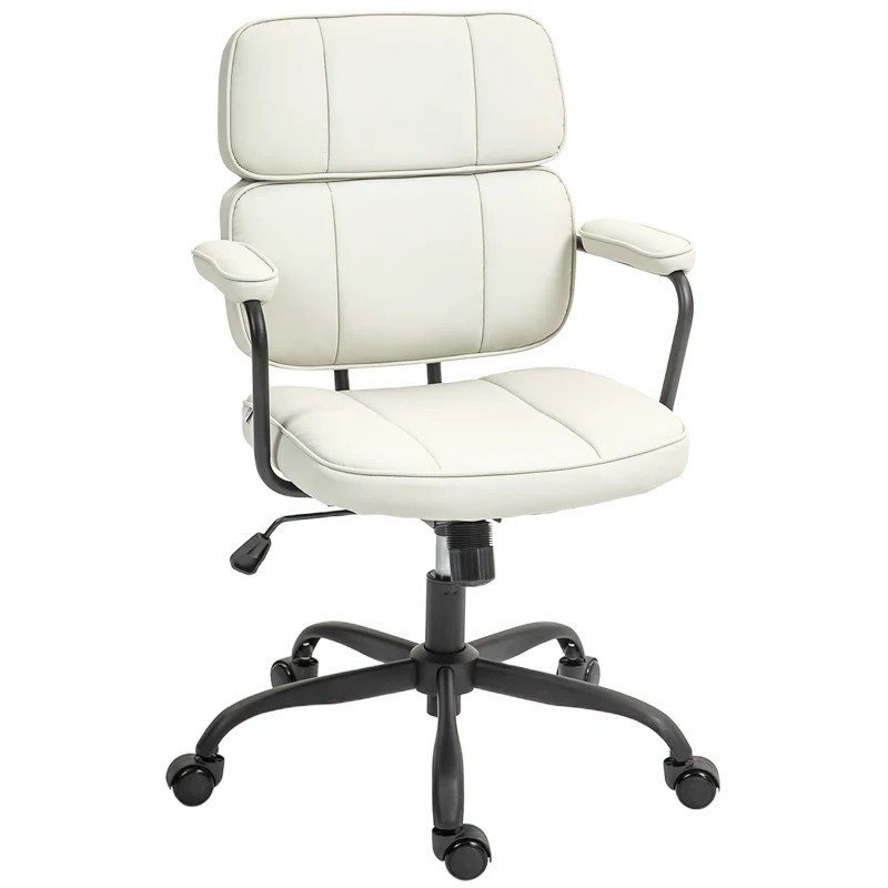 HOMCOM Silla de oficina con función de balanceo, altura ajustable y giro 60,5 x 59 x 89-97 cm, crema