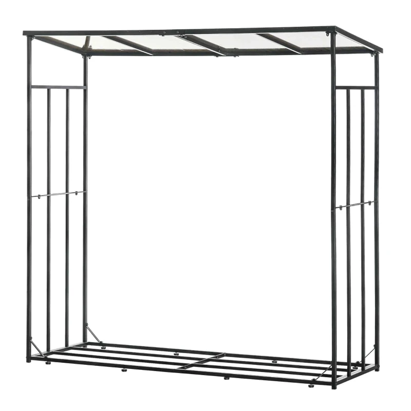 Outsunny Cobertizo de leña soporte para leña estante en metal y policarbonato 185x67x185 cm Negro