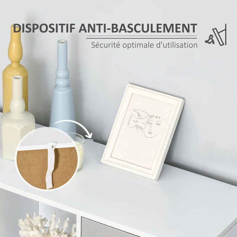 HOMCOM Buffet, meuble de rangement avec 3 portes et 3 compartiments ouverts, pieds en bois de pin, 96x30x75cm, blanc et gris