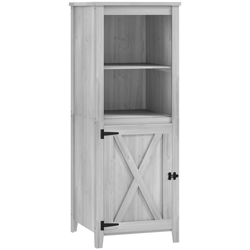 Outsunny Cobertizo de jardín con puerta de granero, estantes ajustables, diseño estilizado, Madera de pino, Gris claro
