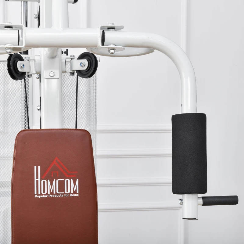 HOMCOM Estación de Fuerza Fitness con Polea de Lat Pull Down Barra de Mariposa 45kg de Pesas Cuerda Aparato de Fitness con Capacidad