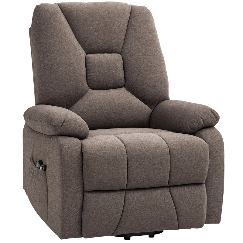 HOMCOM Sillón reclinable eléctrico elevador con reposapiés y control remoto, tela de poliéster con aspecto lino Marrón