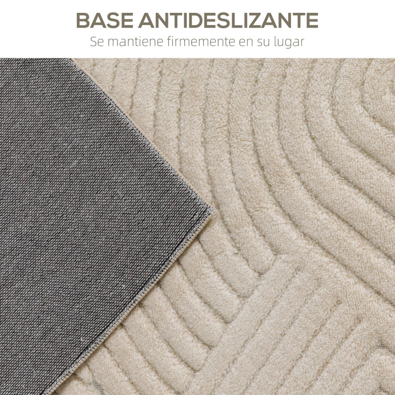 HOMCOM Alfombra Salón 230x160 cm Pelo Corto Estilo Moderno Base Antideslizante Tejida a Máquina Crema