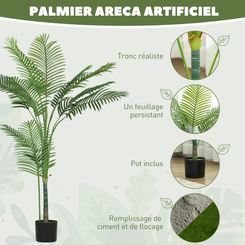 HOMCOM Plante artificielle intérieure 150 cm, palmier arbre artificiel avec pot en plastique et flocage, vert