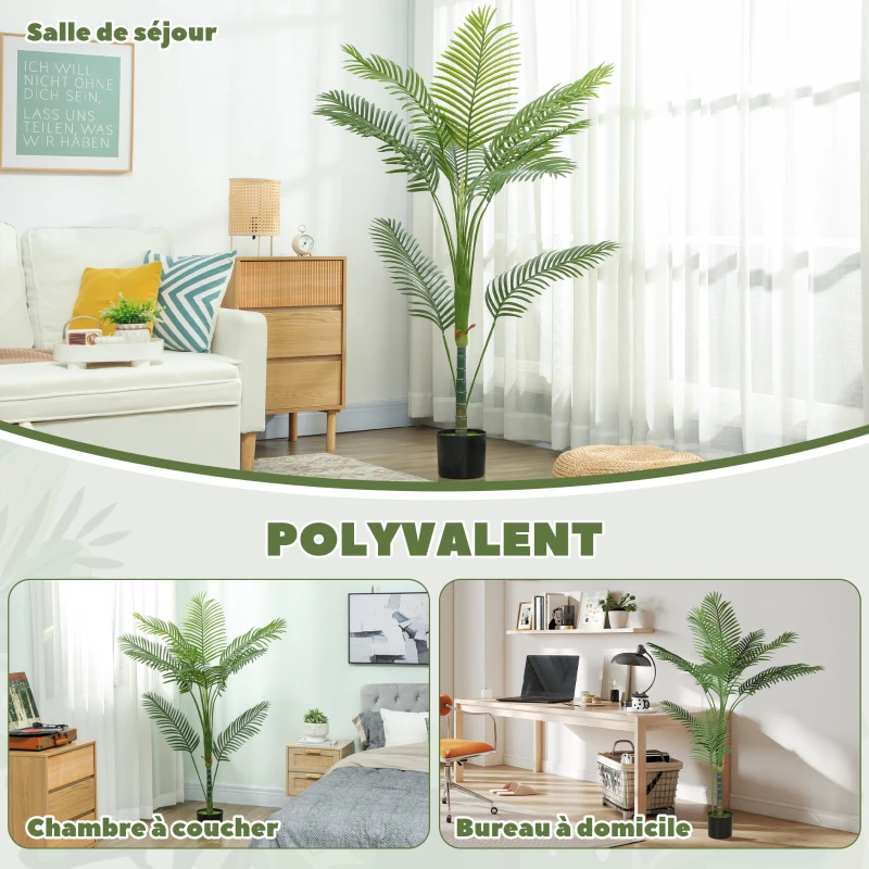 HOMCOM Plante artificielle intérieure 150 cm, palmier arbre artificiel avec pot en plastique et flocage, vert