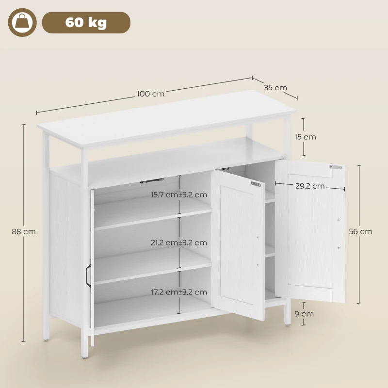 HOMCOM Credenza da Cucina con Ripiano Aperto e 2 Armadietti, in Legno e Acciaio, 100x35x88 cm, Bianco