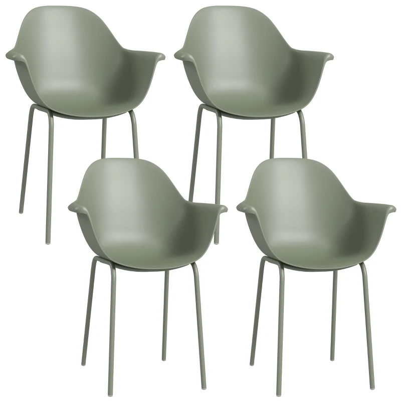 Outsunny Set de 4 sillas de jardín con respaldo/reposabrazos, resistentes a la intemperie, hasta 120 kg, plástico/metal, Verde