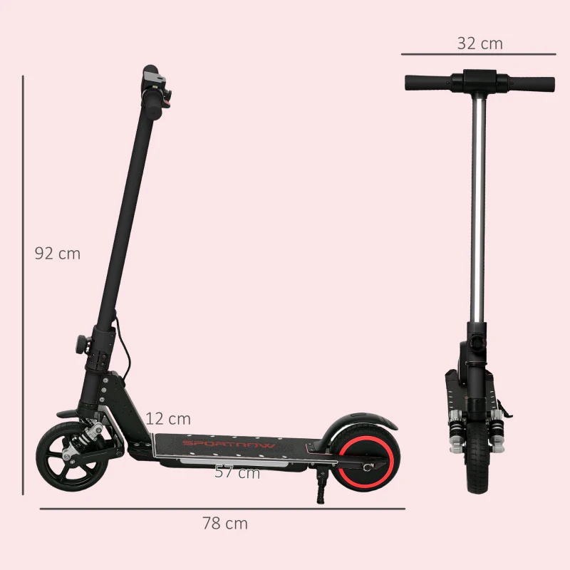 SPORTNOW Patinete eléctrico para niños de 6-14 años scooter eléctrico plegable para niños velocidad máx, 14 km/h aluminio Negro