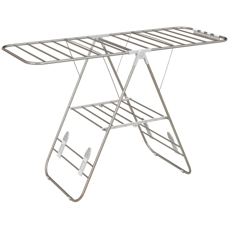 HOMCOM Secador de Ropa en Pie Plegable Tendedero 2 Niveles Ajustables dim. 148L x 60,5l x 98H cm