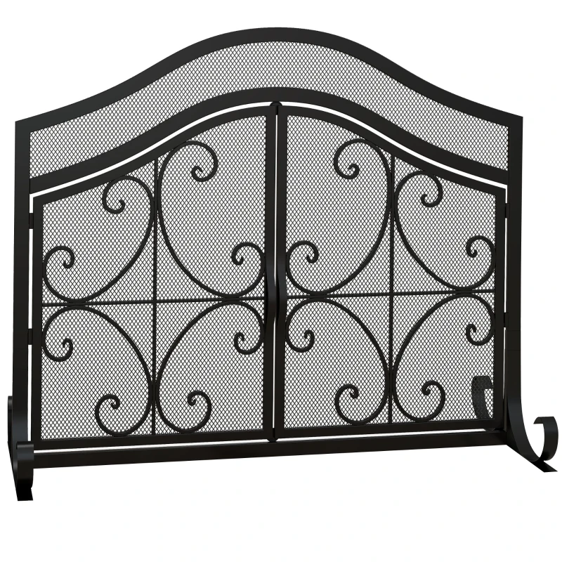 HOMCOM Protector de Chimenea Panel Único de Malla de Acero 105x40x80,5 cm Negro