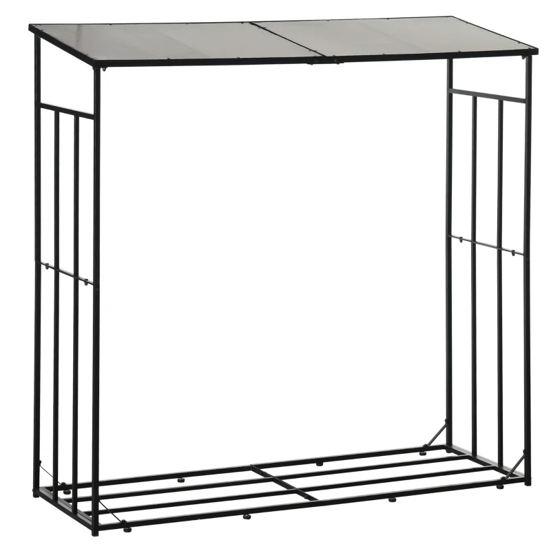 Outsunny Cobertizo de leña soporte para leña estante en metal y policarbonato 185x67x185 cm Negro