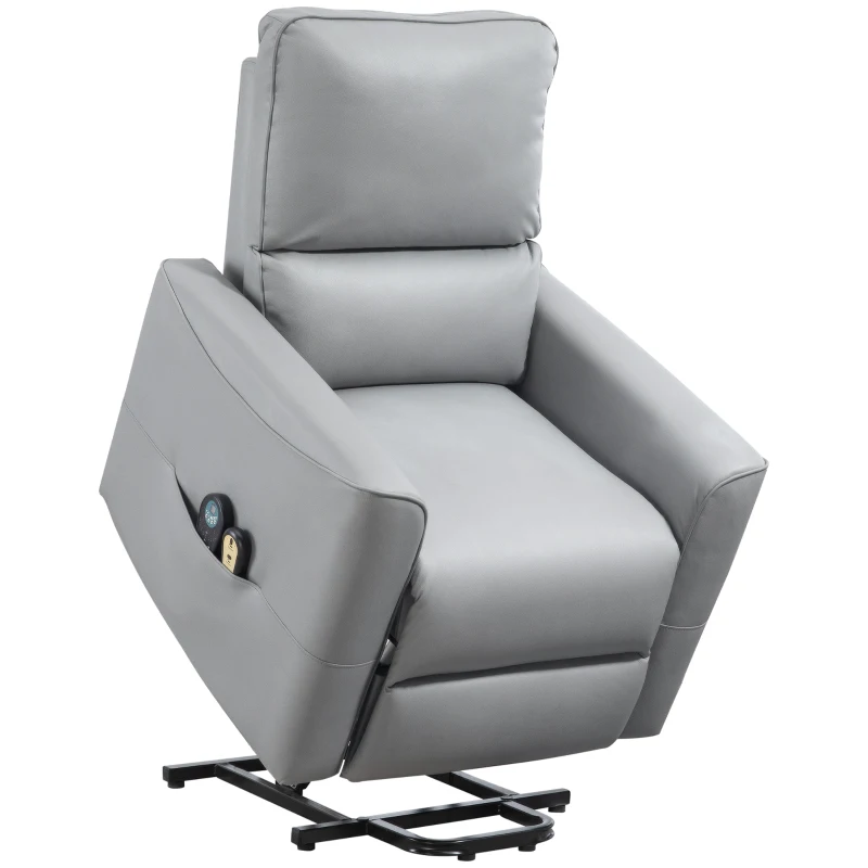 HOMCOM Sillón levantapersonas eléctrico con masaje 8 puntos y calefacción, control remoto, resortes ensacados, gris claro