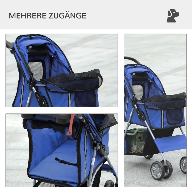 PawHut Carrito para mascotas, plegable, con 1 cesta, 2 portavasos, 75x45x97 cm, Azul
