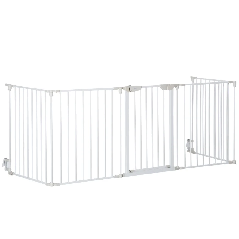 PawHut Barrière de sécurité parc enclos chien modulable pliable porte intégrée 300L max. x 74,5H cm métal PP blanc