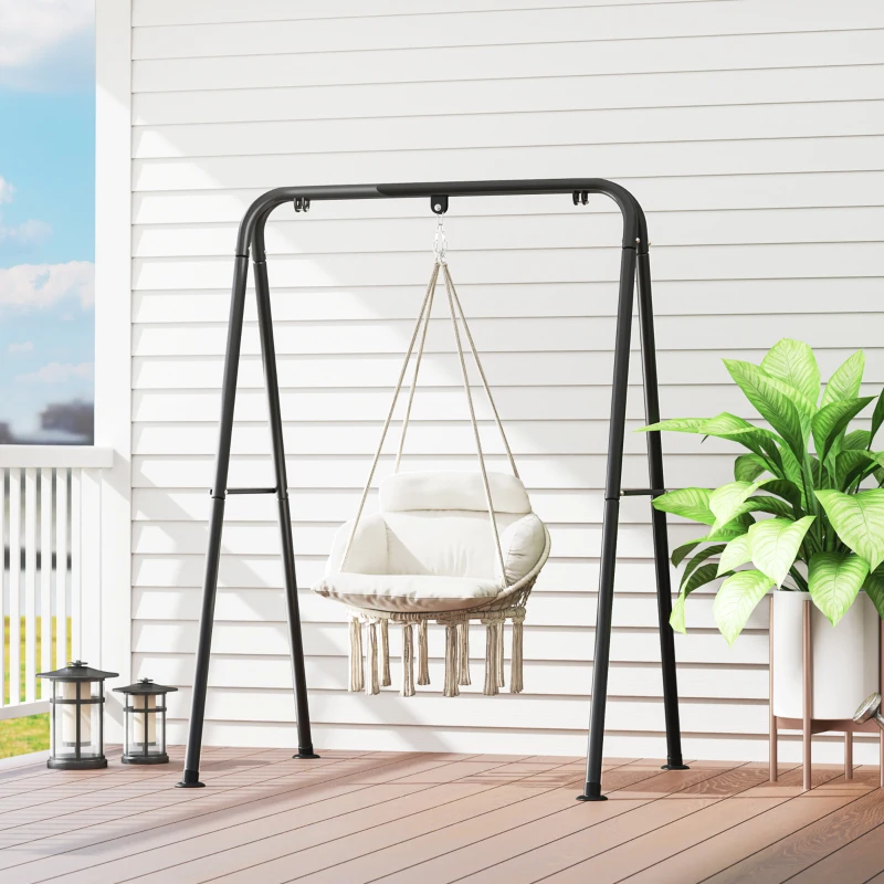 Outsunny Silla colgante con gran cojín relleno hamaca sillón colgante con flecos kit de suspensión 80x60x40 cm Crema