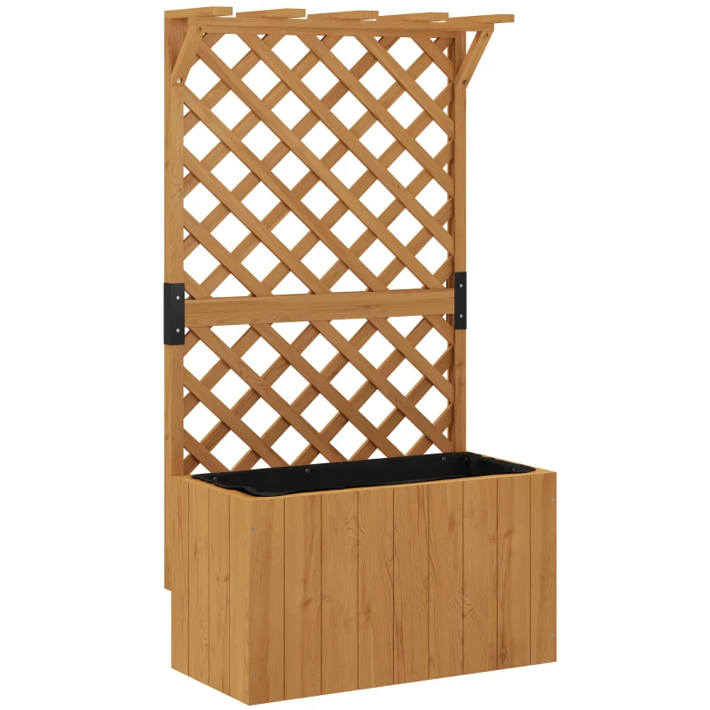 Outsunny Huerto elevado con caja de plantación y enrejado, macetero de madera, enrejado para jardín 64x33x122 cm Madera Natural