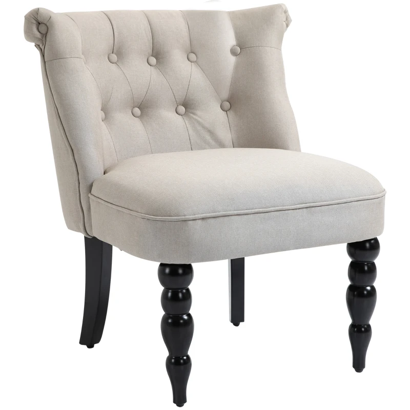 HOMCOM Sillón Relajante Vintage Butaca de Descanso Silla Tapizada Silla de Comedor Cubierta de Lino Estructura de Madera Beige+Negro