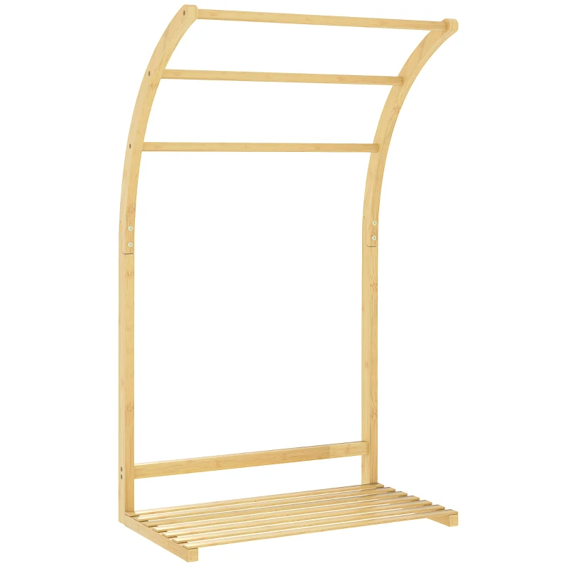 HOMCOM Toallero de bambú 3 barras con estante de almacenamiento, para baño y lavandería, acabado natural