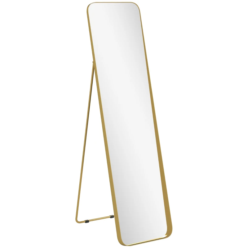 HOMCOM Espejo de pie arqueado 40 x 160 cm, montaje en el suelo o apoyado contra la pared, para dormitorio, salón, vestidor, dorado