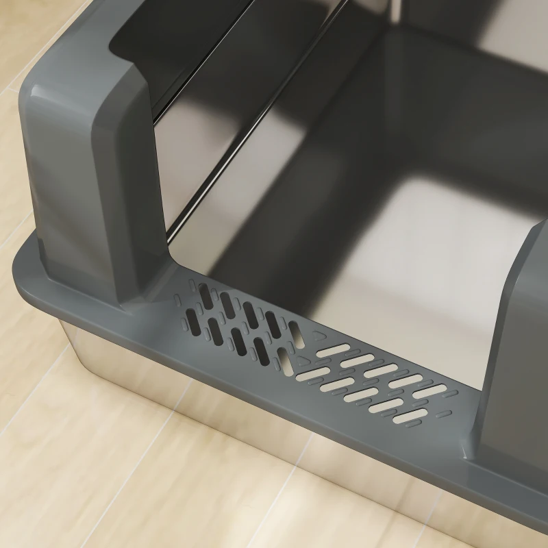 PawHut Arenero para Gatos de acero inoxidable 85L gran capacidad casa de arena semicerrada, 71x50,8x35,5 cm Gris