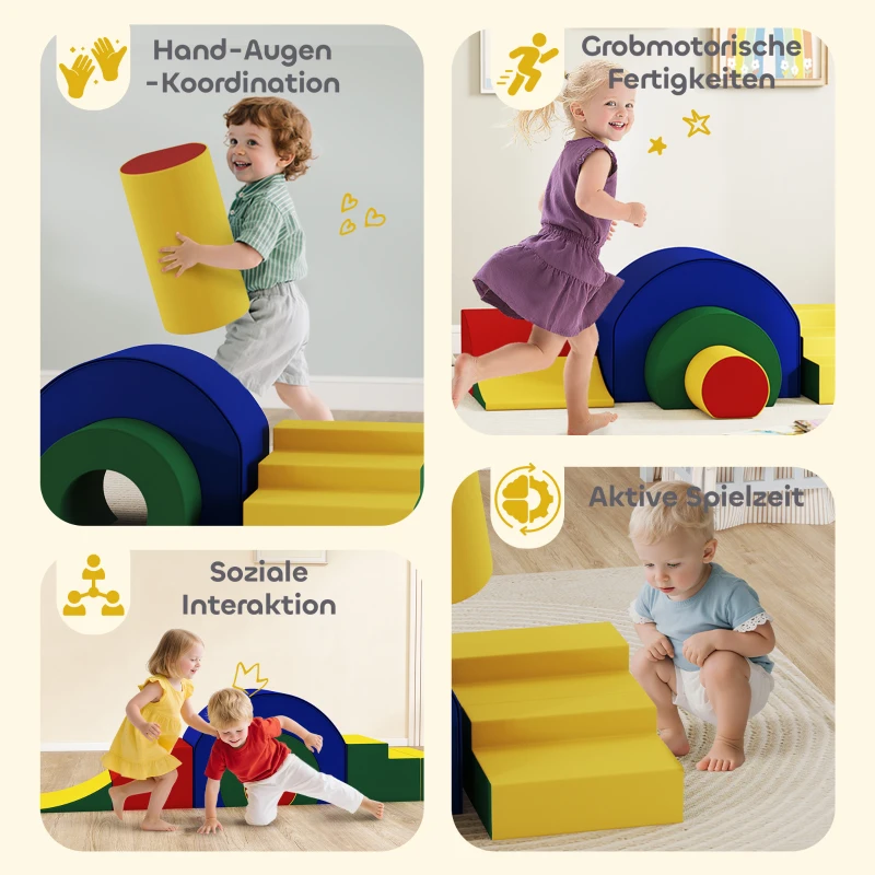 AIYAPLAY 5-delige set zachte bouwstenen voor baby's & peuters, schuim, kunstleer, 5 creatieve vormen, Indoor set voor klimmen, kruipen, spelen, Kleurrijk(m-6)
