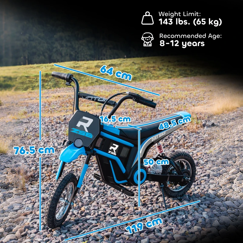 HOMCOM 24V Electric Motorbike 18km/h with Twist Grip Throttle, Enhanced Power and Extended Range - Blue