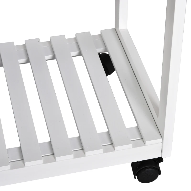 HOMCOM Conjunto de Mesa de Bar Plegable sobre ruedas con estante y 2 cajones + 2 taburetes Madera de pino MDF Blanco roble Claro