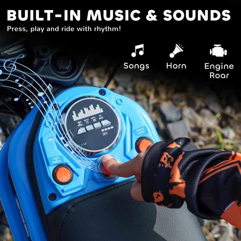 HOMCOM 24V Electric Motorbike 18km/h with Twist Grip Throttle, Enhanced Power and Extended Range - Blue