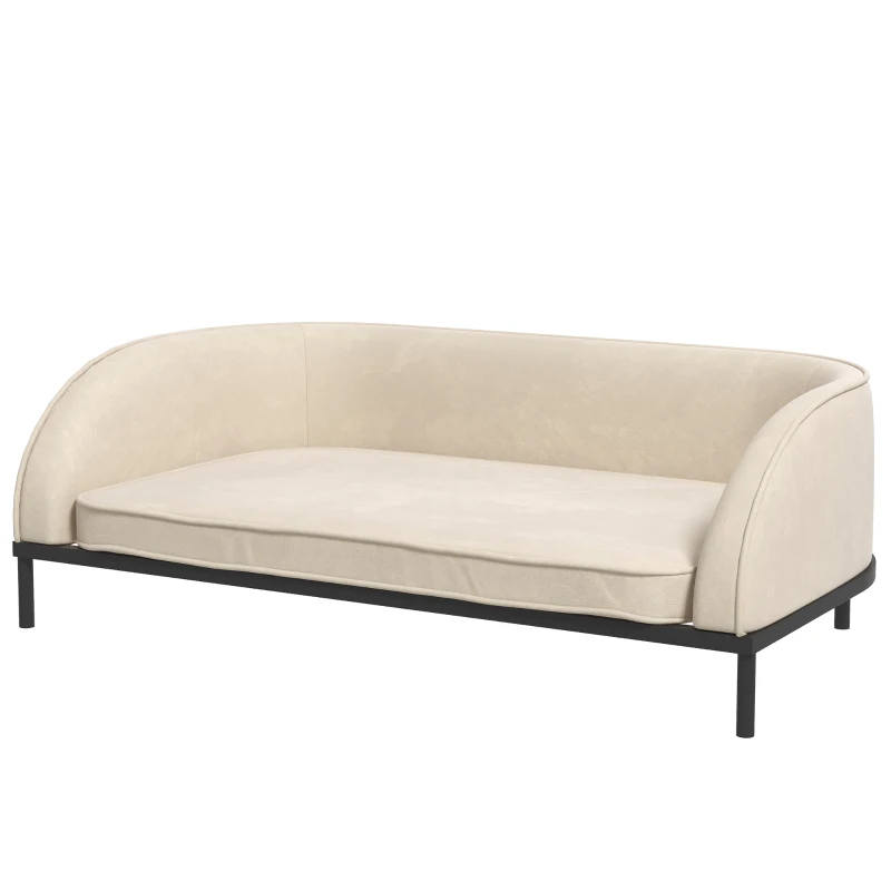 PawHut Sofá para perro cama elevada cojín desmontable patas de acero terciopelo 101,5 x 62 x 34,5 cm blanco crema negro