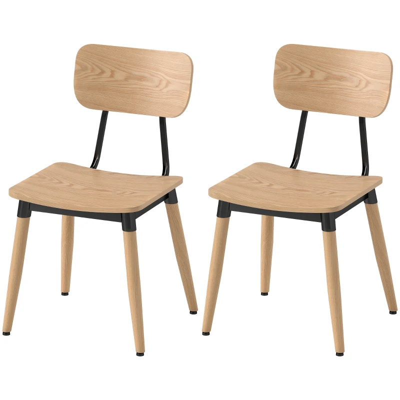 HOMCOM Lote de 2 sillas de comedor modernas con patas de acero y respaldo curvado, efecto madera natural