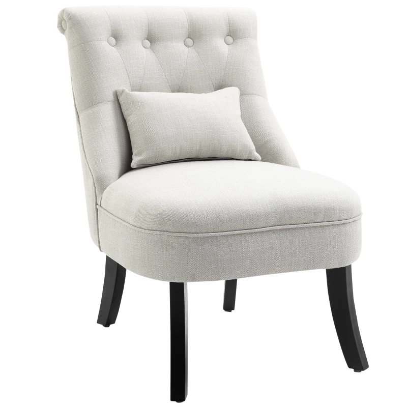 HOMCOM Sillón tapizado suave con cojín lumbar, para leer y descansar, tela de lino, 52,5x69x77 cm, Blanco Crema