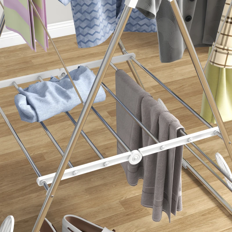 HOMCOM Secador de Ropa en Pie Plegable Tendedero 2 Niveles Ajustables 148x60,5x98 cm